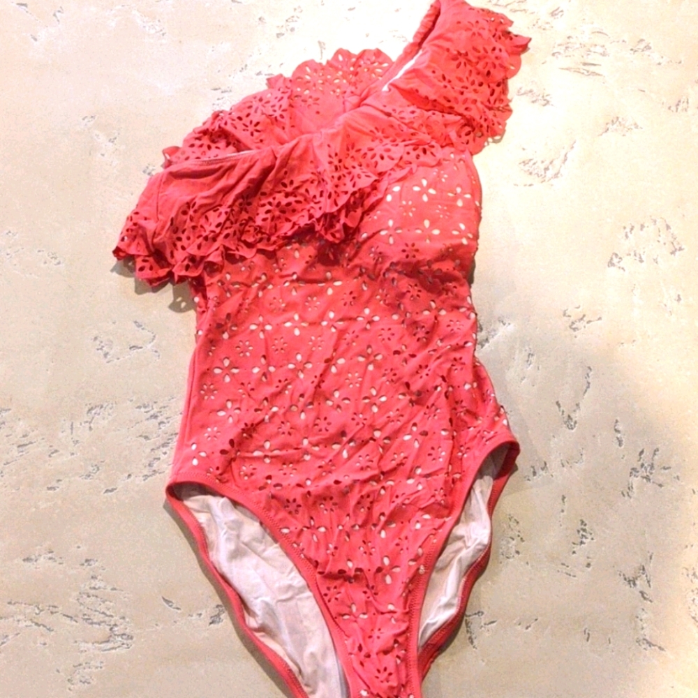 JCrew pink, one shoulder bathing suit.